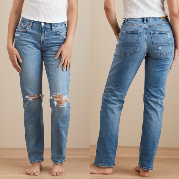 American Eagle Stretch Curvy Ripped Jeans in Medium Destroy Short Inseam - Picture 8 of 8